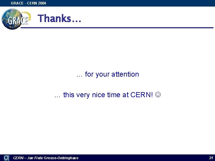 GRACE - CERN 2004 Thanks… … for your attention … this very nice time