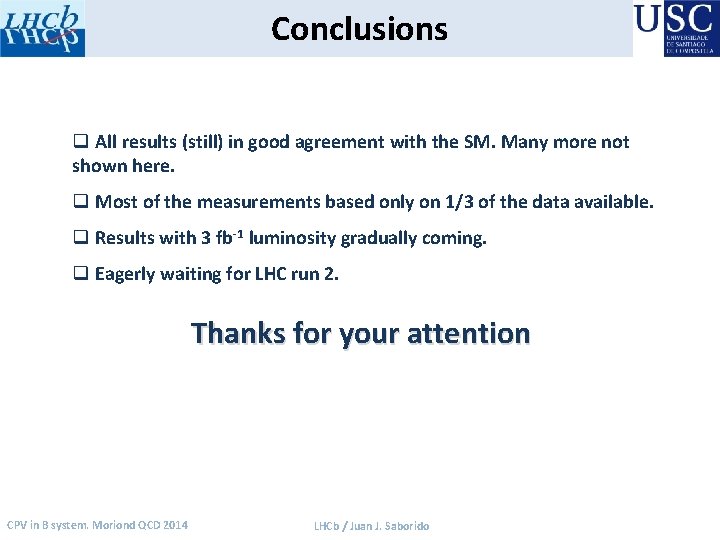Conclusions q All results (still) in good agreement with the SM. Many more not