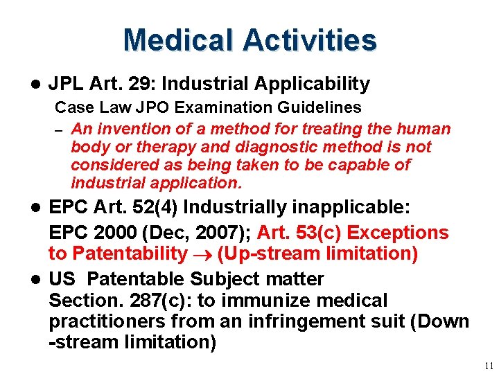Medical Activities l JPL Art. 29: Industrial Applicability Case Law JPO Examination Guidelines – Medical Activities l JPL Art. 29: Industrial Applicability Case Law JPO Examination Guidelines –