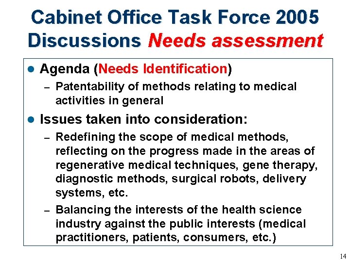 Cabinet Office Task Force 2005 Discussions Needs assessment l Agenda (Needs Identification) – l Cabinet Office Task Force 2005 Discussions Needs assessment l Agenda (Needs Identification) – l