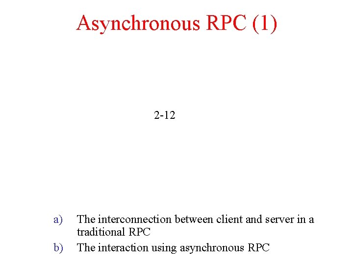 Asynchronous RPC (1) 2 -12 a) b) The interconnection between client and server in