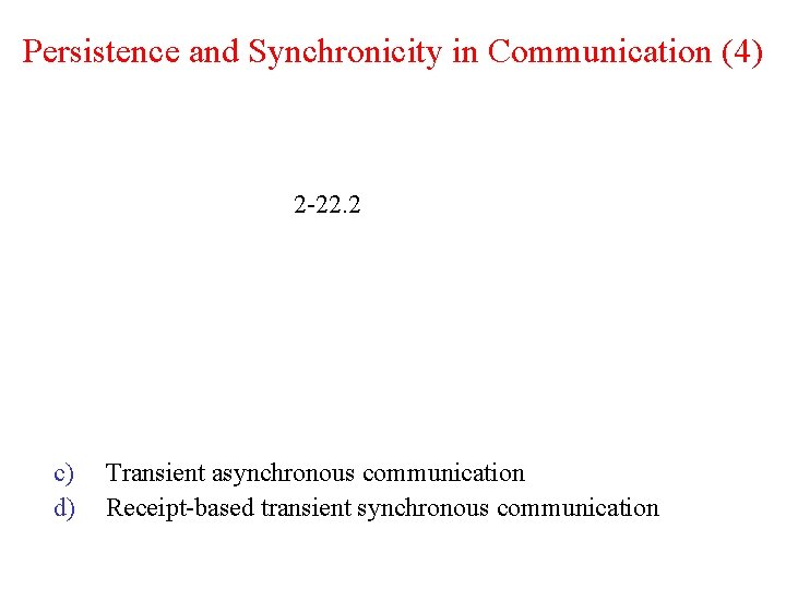 Persistence and Synchronicity in Communication (4) 2 -22. 2 c) d) Transient asynchronous communication