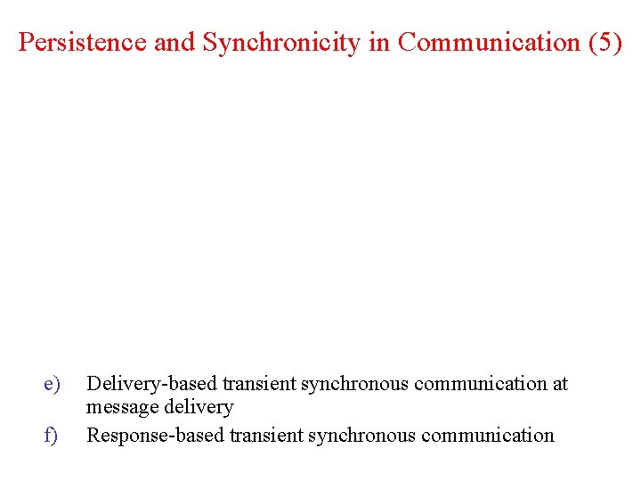 Persistence and Synchronicity in Communication (5) e) f) Delivery-based transient synchronous communication at message