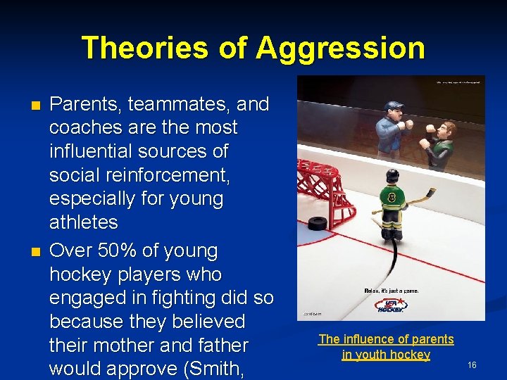Theories of Aggression n n Parents, teammates, and coaches are the most influential sources