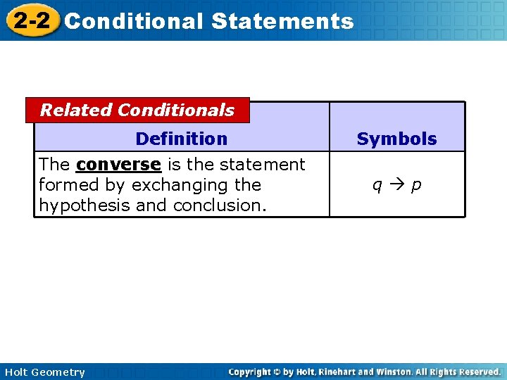 2 -2 Conditional Statements Related Conditionals Definition The converse is the statement formed by