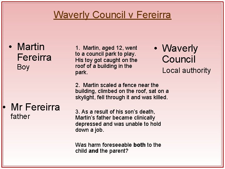 Waverly Council v Fereirra • Martin Fereirra Boy 1. Martin, aged 12, went to Waverly Council v Fereirra • Martin Fereirra Boy 1. Martin, aged 12, went to