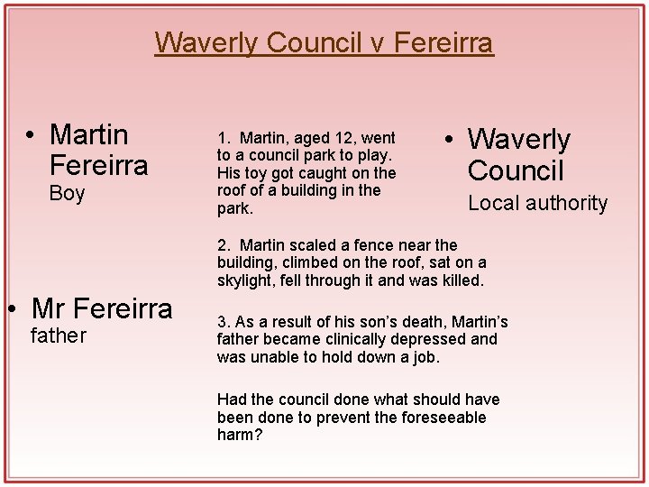 Waverly Council v Fereirra • Martin Fereirra Boy 1. Martin, aged 12, went to Waverly Council v Fereirra • Martin Fereirra Boy 1. Martin, aged 12, went to
