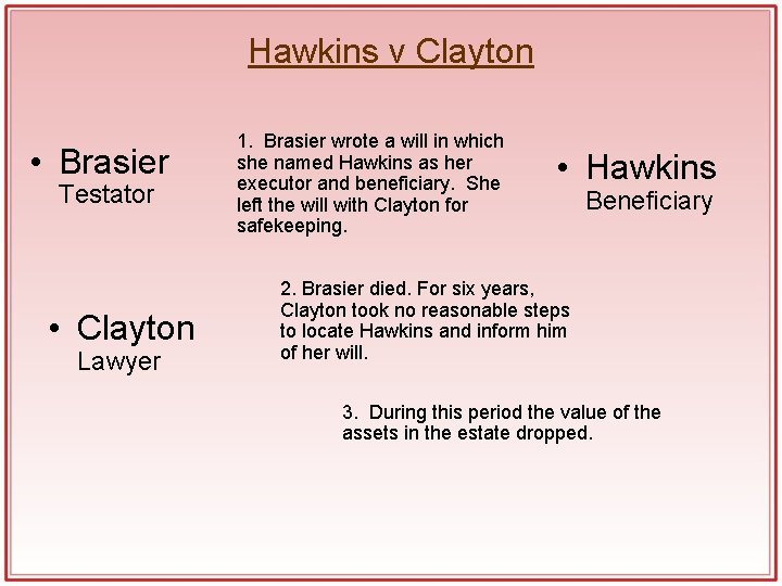 Hawkins v Clayton • Brasier Testator • Clayton Lawyer 1. Brasier wrote a will Hawkins v Clayton • Brasier Testator • Clayton Lawyer 1. Brasier wrote a will