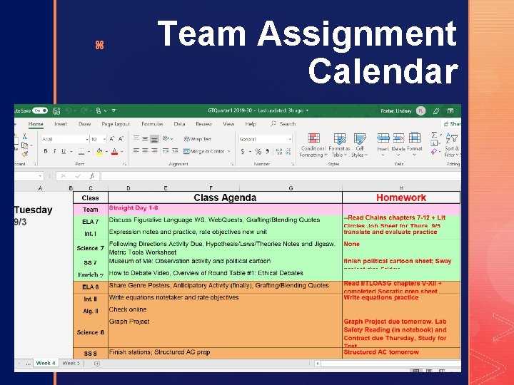 z Team Assignment Calendar 