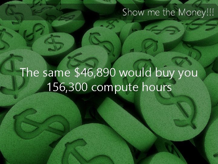Show me the Money!!! The same $46, 890 would buy you 156, 300 compute