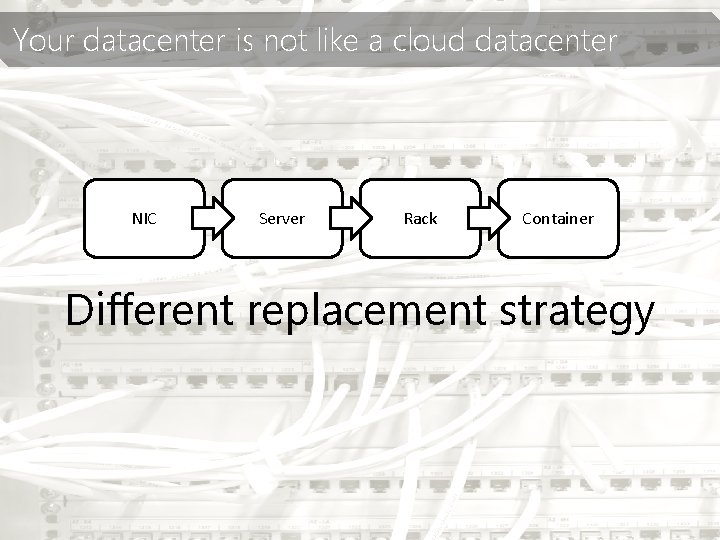 Your datacenter is not like a cloud datacenter NIC Server Rack Container Different replacement