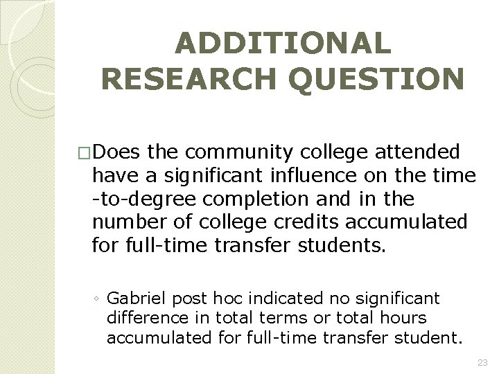 ADDITIONAL RESEARCH QUESTION �Does the community college attended have a significant influence on the