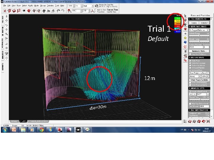 Trial 1 Default 12 m dia=30 m Trial 1 Default 12 m dia=30 m