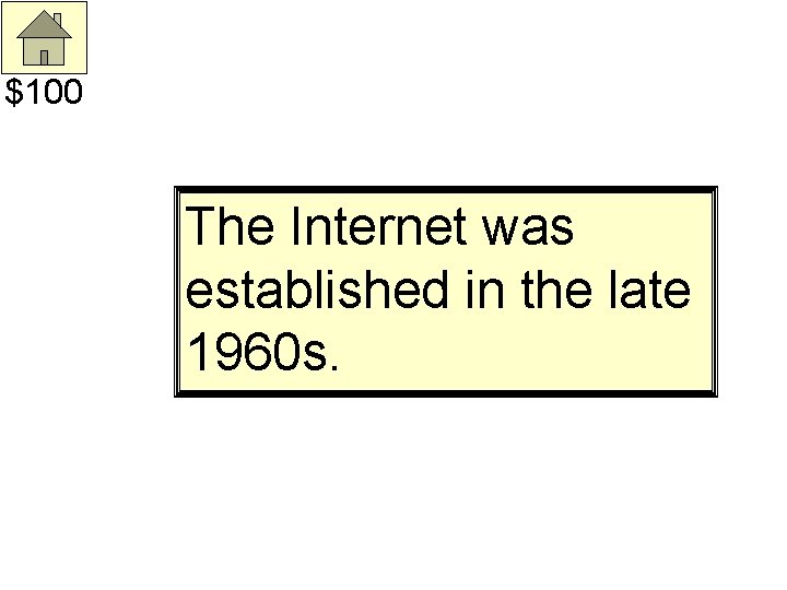 $100 The Internet was established in the late 1960 s. 