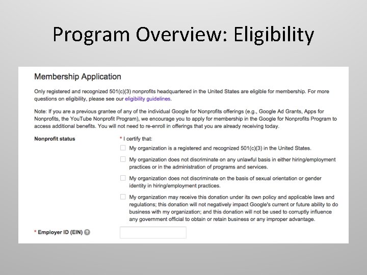 Program Overview: Eligibility 