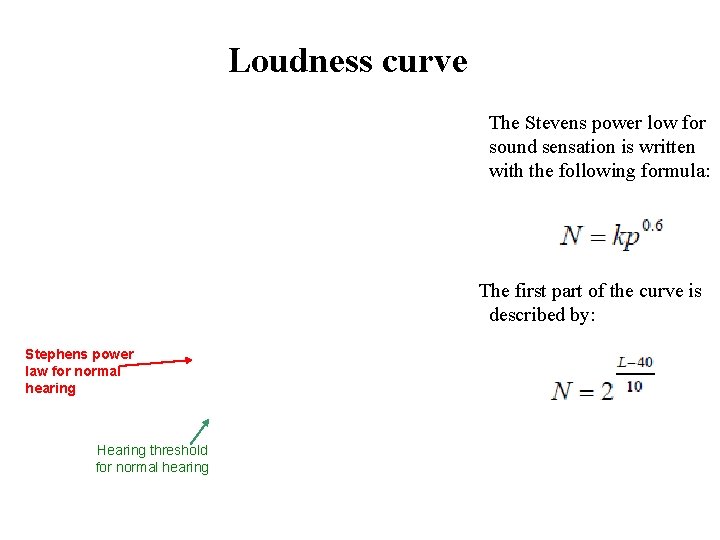 Loudness curve The Stevens power low for sound sensation is written with the following