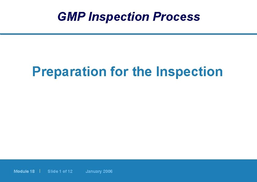GMP Inspection Process Preparation for the Inspection Module 18 | Slide 1 of 12 GMP Inspection Process Preparation for the Inspection Module 18 | Slide 1 of 12