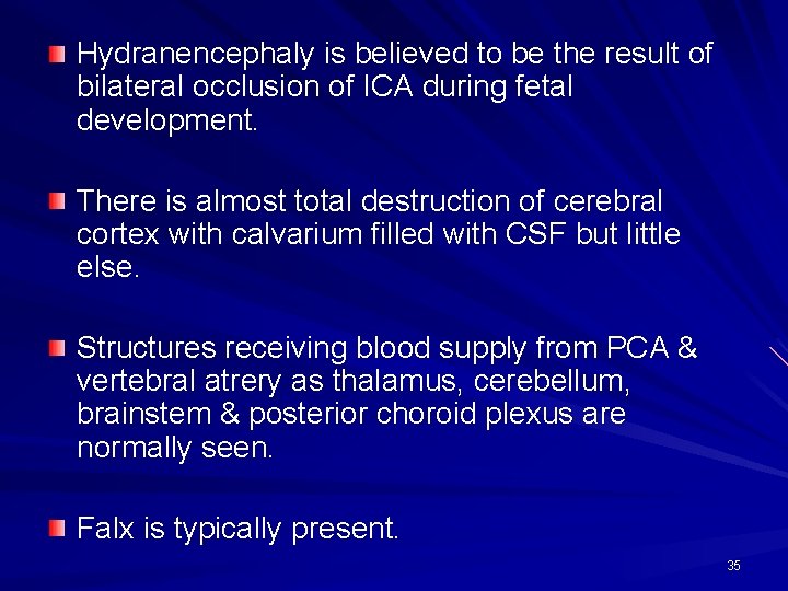 Hydranencephaly is believed to be the result of bilateral occlusion of ICA during fetal