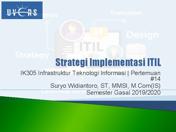 Strategi Implementasi ITIL IK 305 Infrastruktur Teknologi Informasi | Pertemuan #14 Suryo Widiantoro, ST,