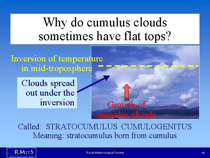 Why do cumulus clouds sometimes have flat tops? Inversion of temperature in mid-troposphere Clouds Why do cumulus clouds sometimes have flat tops? Inversion of temperature in mid-troposphere Clouds