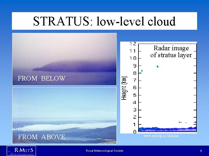STRATUS: low-level cloud Radar image of stratus layer FROM BELOW FROM ABOVE www. met. STRATUS: low-level cloud Radar image of stratus layer FROM BELOW FROM ABOVE www. met.