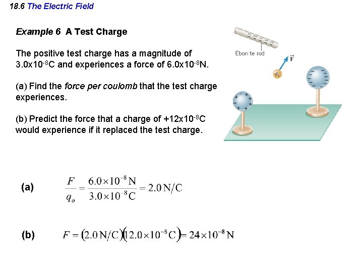 18. 6 The Electric Field Example 6 A Test Charge The positive test charge