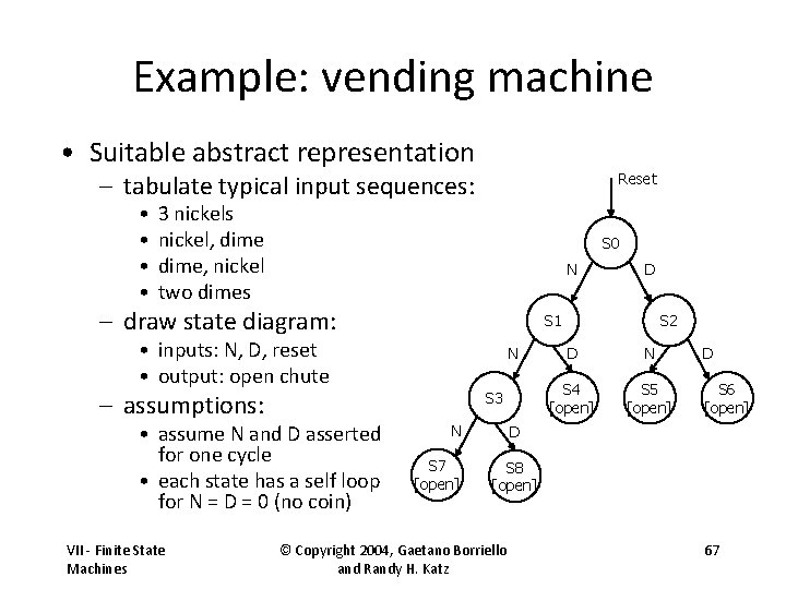 Example: vending machine • Suitable abstract representation – tabulate typical input sequences: • •