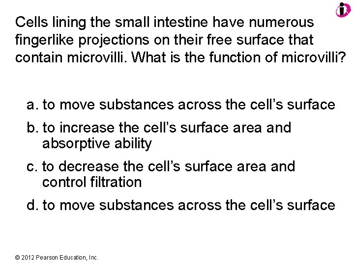 Cells lining the small intestine have numerous fingerlike projections on their free surface that