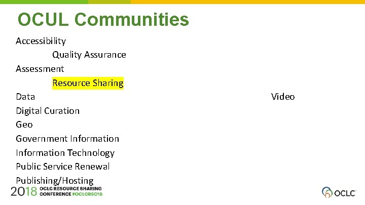 OCUL Communities Accessibility Quality Assurance Assessment Resource Sharing Data Digital Curation Geo Government Information