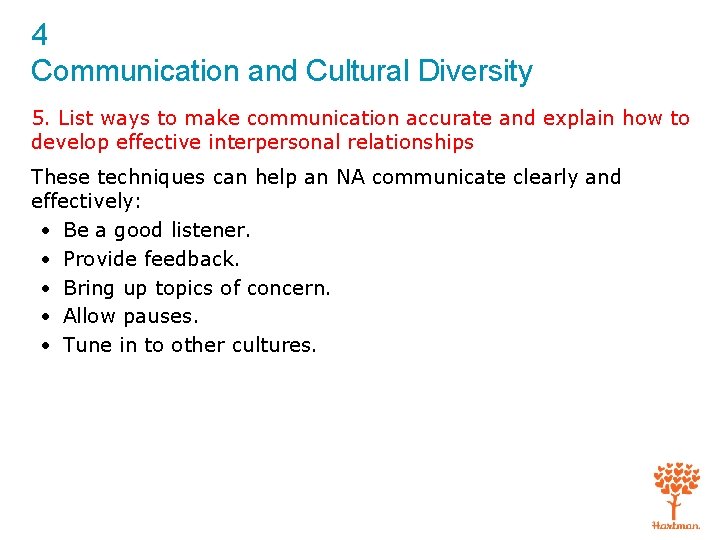 4 Communication and Cultural Diversity 5. List ways to make communication accurate and explain