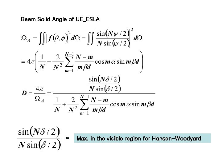 Beam Solid Angle of UE_ESLA Max. in the visible region for Hansen-Woodyard Beam Solid Angle of UE_ESLA Max. in the visible region for Hansen-Woodyard