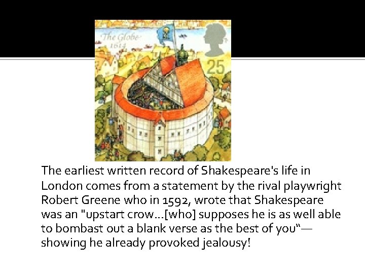 The earliest written record of Shakespeare's life in London comes from a statement by