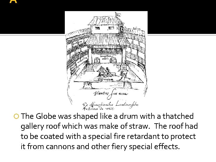 A The Globe was shaped like a drum with a thatched gallery roof which