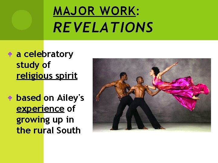 MAJOR WORK: REVELATIONS W a celebratory study of religious spirit W based on Ailey's