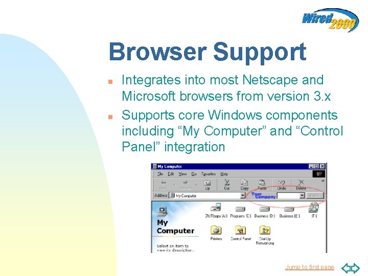 Browser Support n n Integrates into most Netscape and Microsoft browsers from version 3.