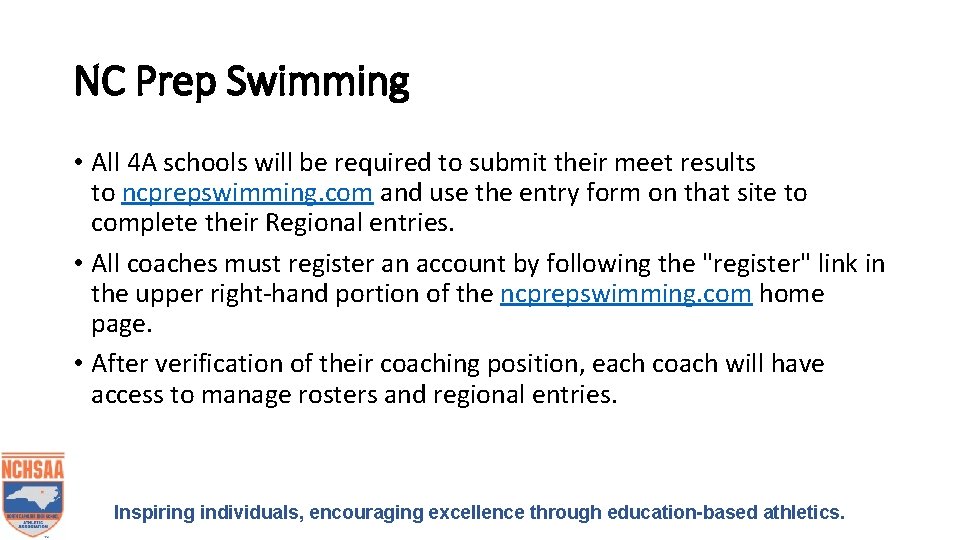 NC Prep Swimming • All 4 A schools will be required to submit their