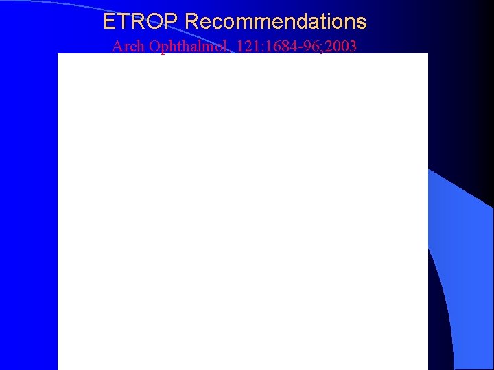 ETROP Recommendations Arch Ophthalmol. 121: 1684 -96; 2003 