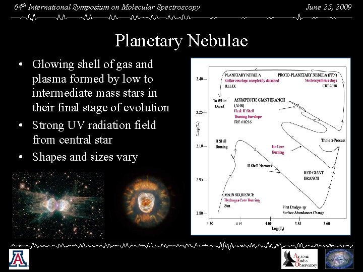 64 th International Symposium on Molecular Spectroscopy Planetary Nebulae • Glowing shell of gas