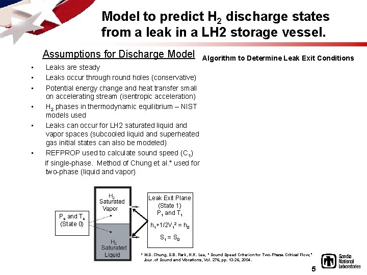 Model to predict H 2 discharge states from a leak in a LH 2