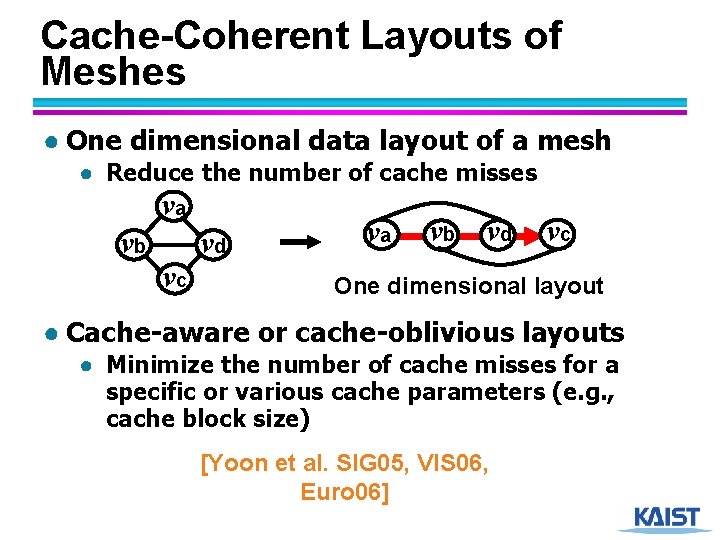 Cache-Coherent Layouts of Meshes ● One dimensional data layout of a mesh ● Reduce