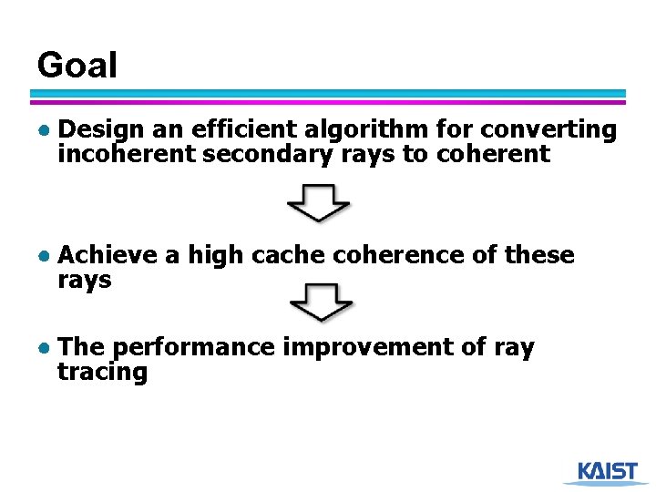 Goal ● Design an efficient algorithm for converting incoherent secondary rays to coherent ●