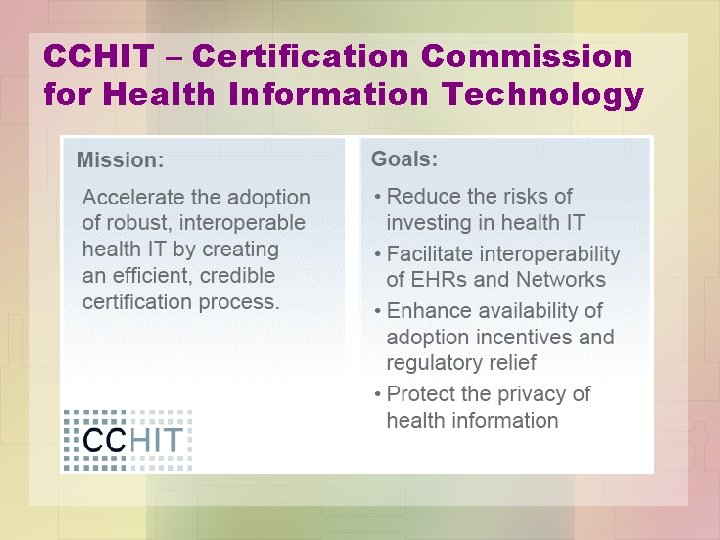 CCHIT – Certification Commission for Health Information Technology 