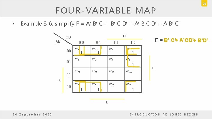 FOUR-VARIABLE MAP • 25 Example 3 -6: simplify F = A B C +