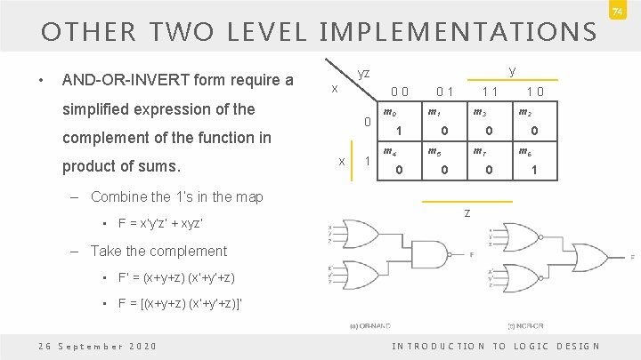 OTHER TWO LEVEL IMPLEMENTATIONS • AND-OR-INVERT form require a x 0 0 simplified expression