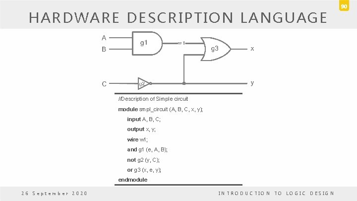 HARDWARE DESCRIPTION LANGUAGE //Description of Simple circuit module smpl_circuit (A, B, C, x, y);