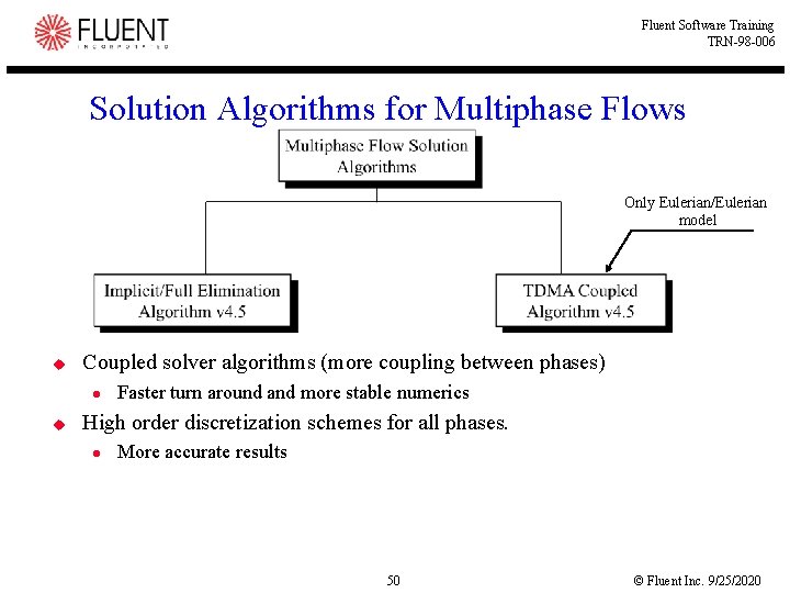 Fluent Software Training TRN-98 -006 Solution Algorithms for Multiphase Flows Only Eulerian/Eulerian model u