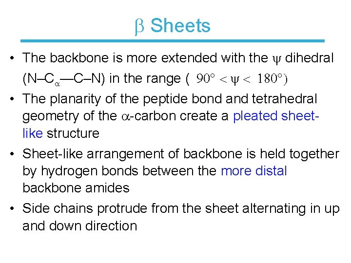  Sheets • The backbone is more extended with the y dihedral (N–C —C–N)