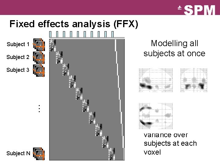 Fixed effects analysis (FFX) Modelling all subjects at once Subject 1 Subject 2 þ