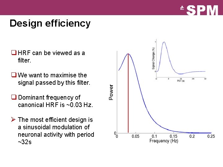 Design efficiency q HRF can be viewed as a filter. q We want to