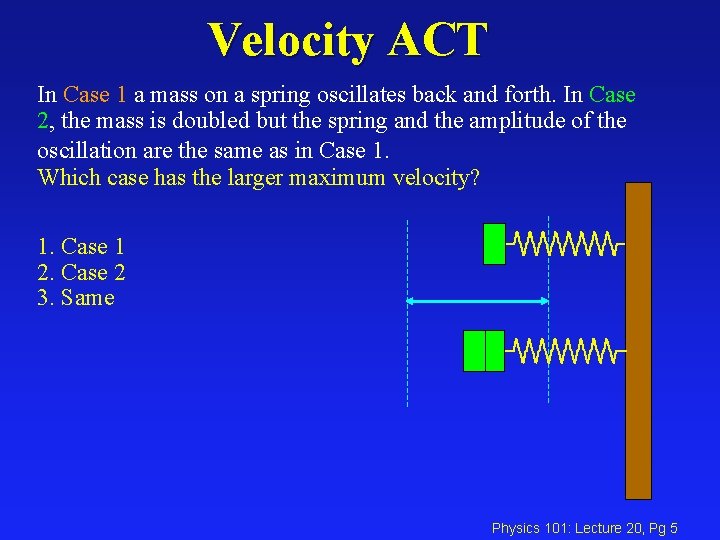 Velocity ACT In Case 1 a mass on a spring oscillates back and forth.